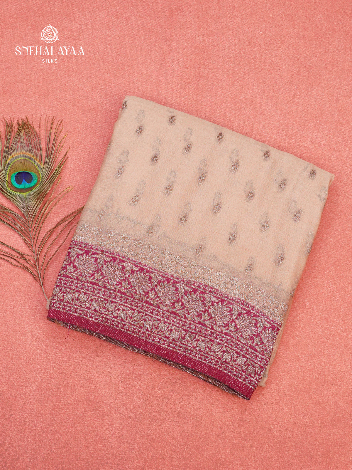 Cream Banaras Crepe Silk Saree