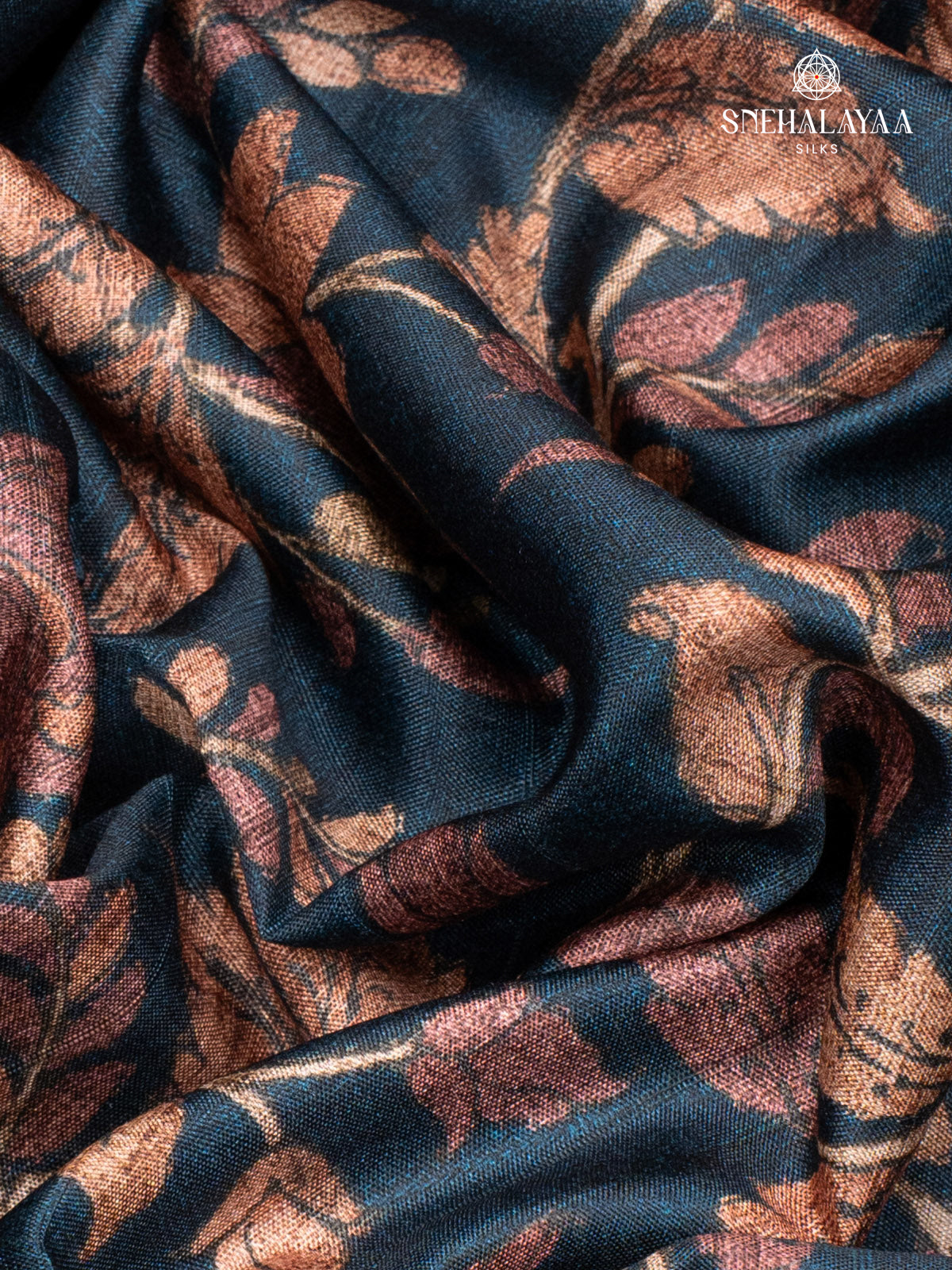 Blue Printed Tussar Saree