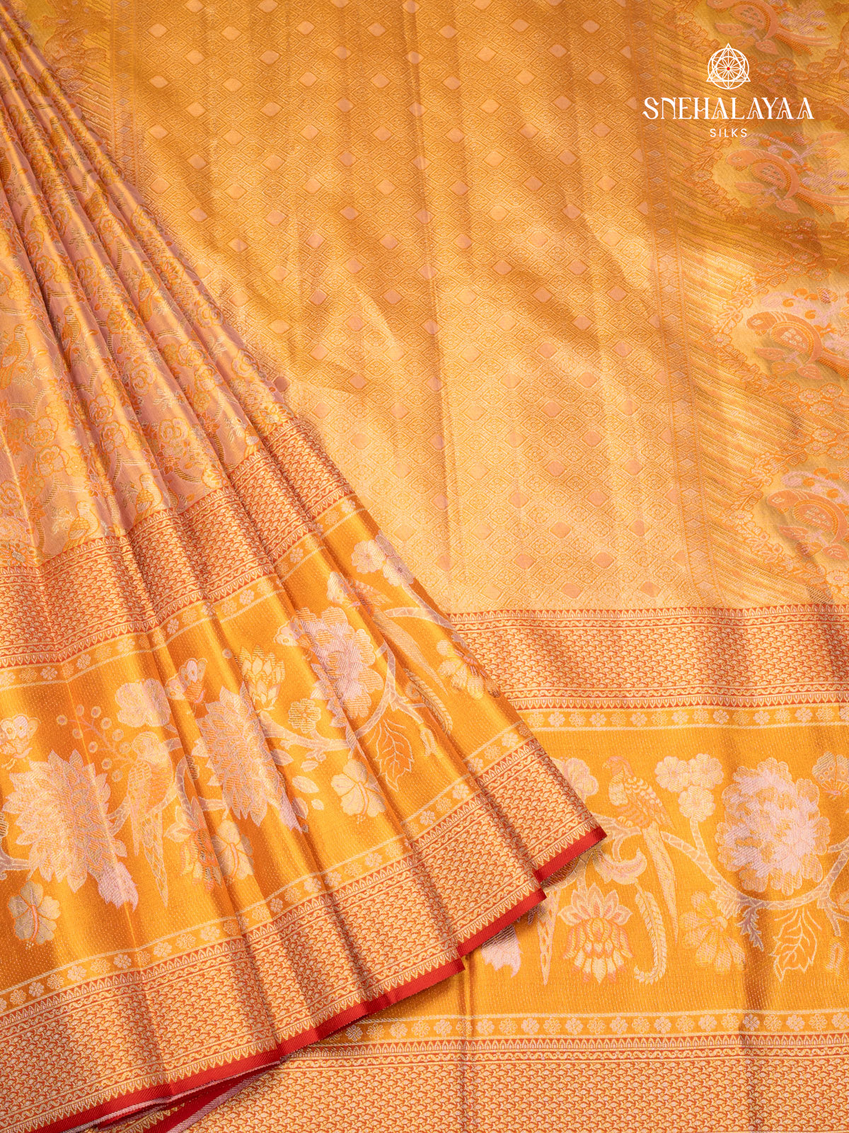 Saffron Kanjivaram Silk Saree