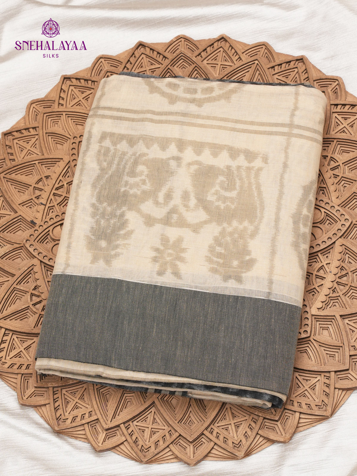 Beige Khadi Cotton Saree