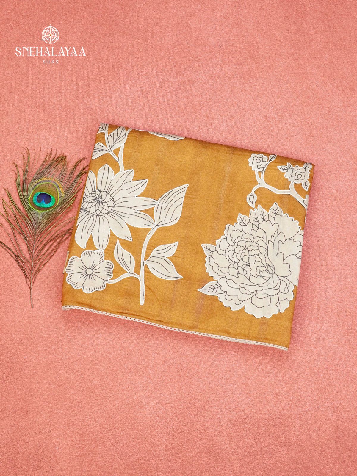 Mustard Raw Silk Embroidery Saree