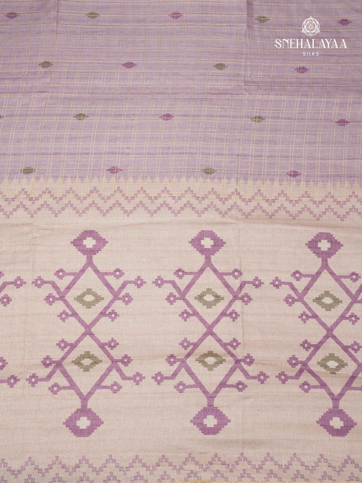 Lavender Printed Tussar Saree