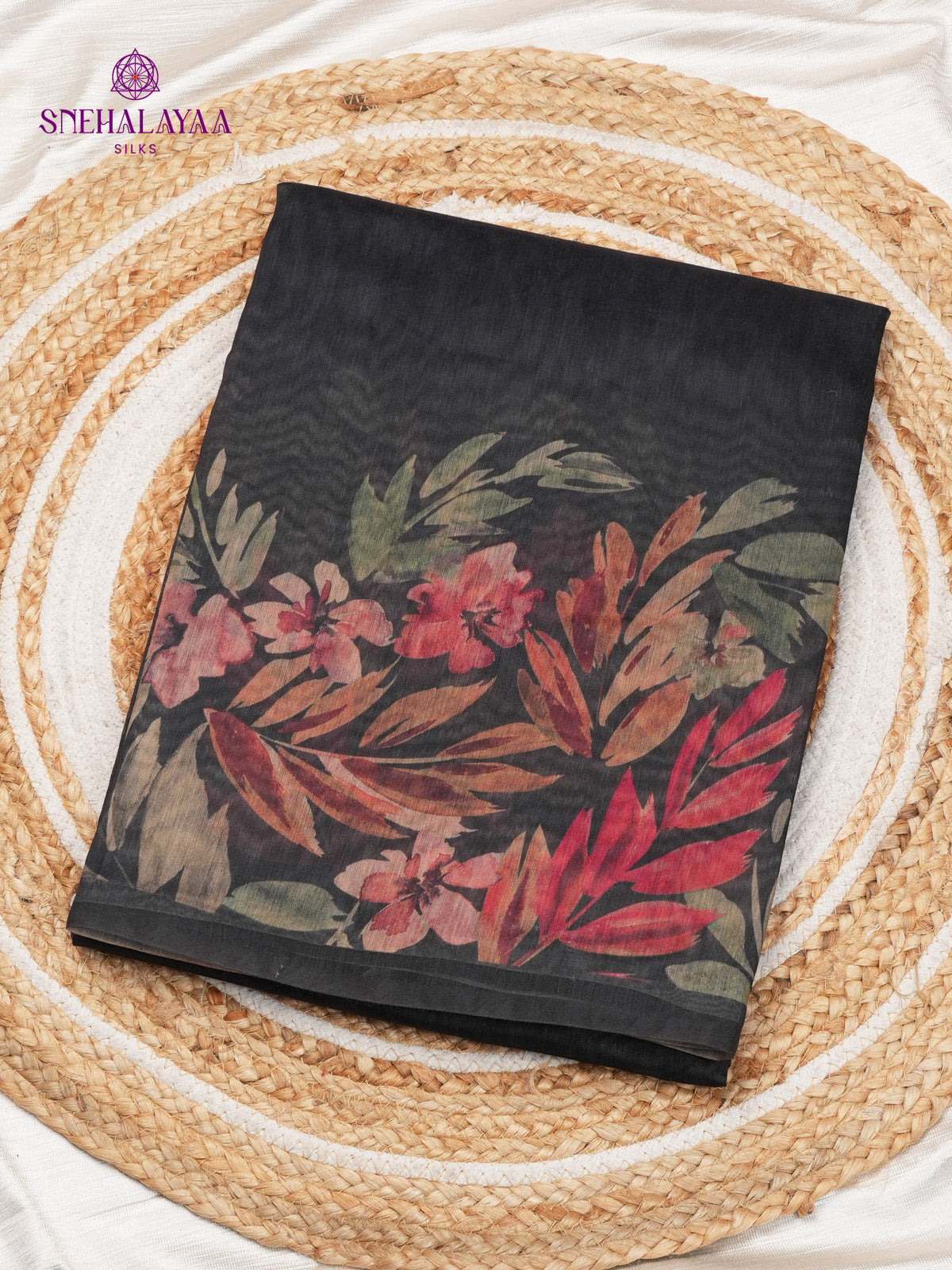 Black Printed Linen Saree