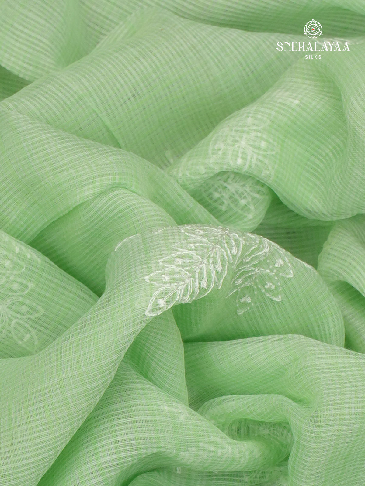 Pista Green Kota Embroidery Saree