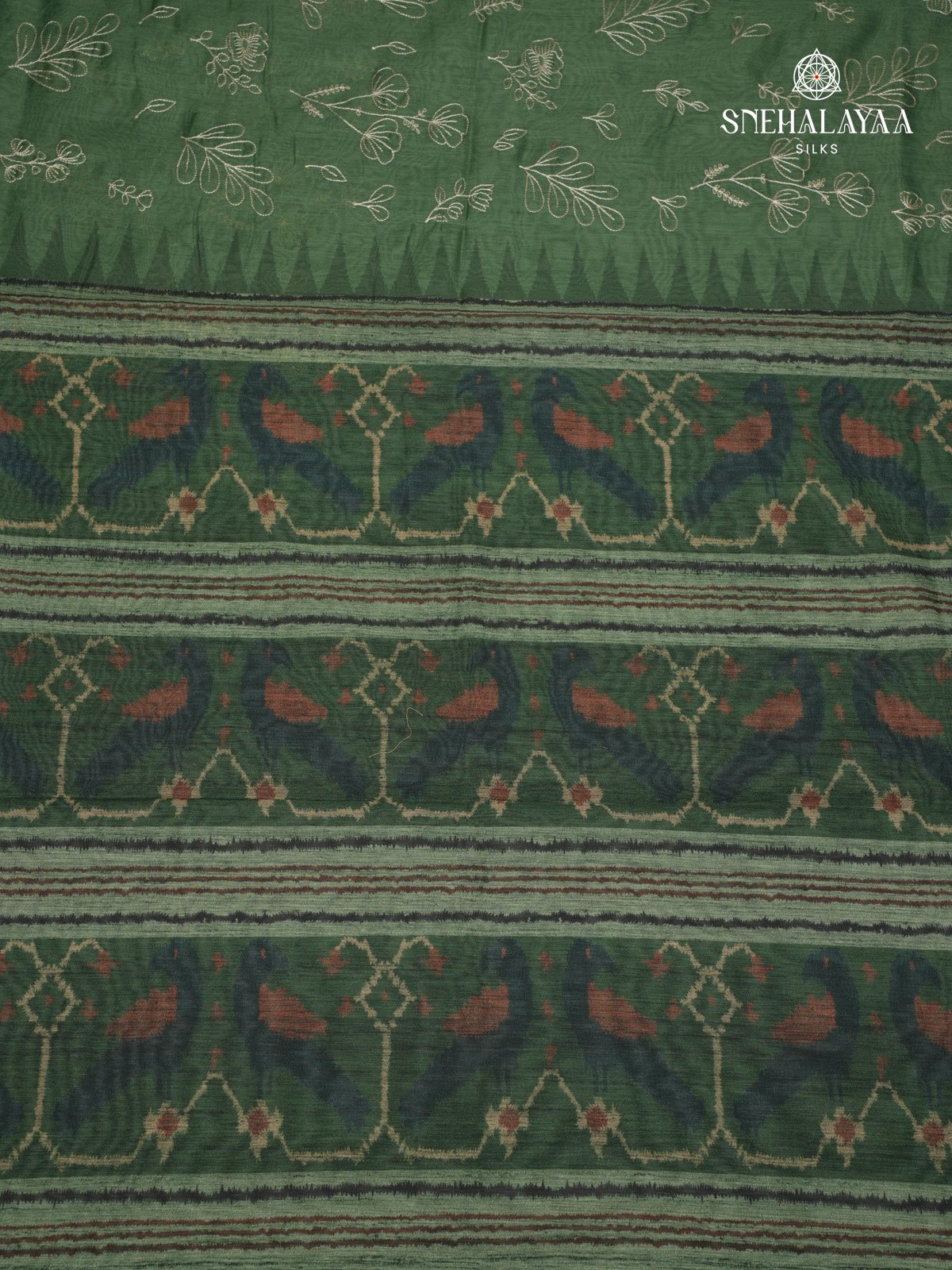 Bottle Green Linen Embroidery Saree