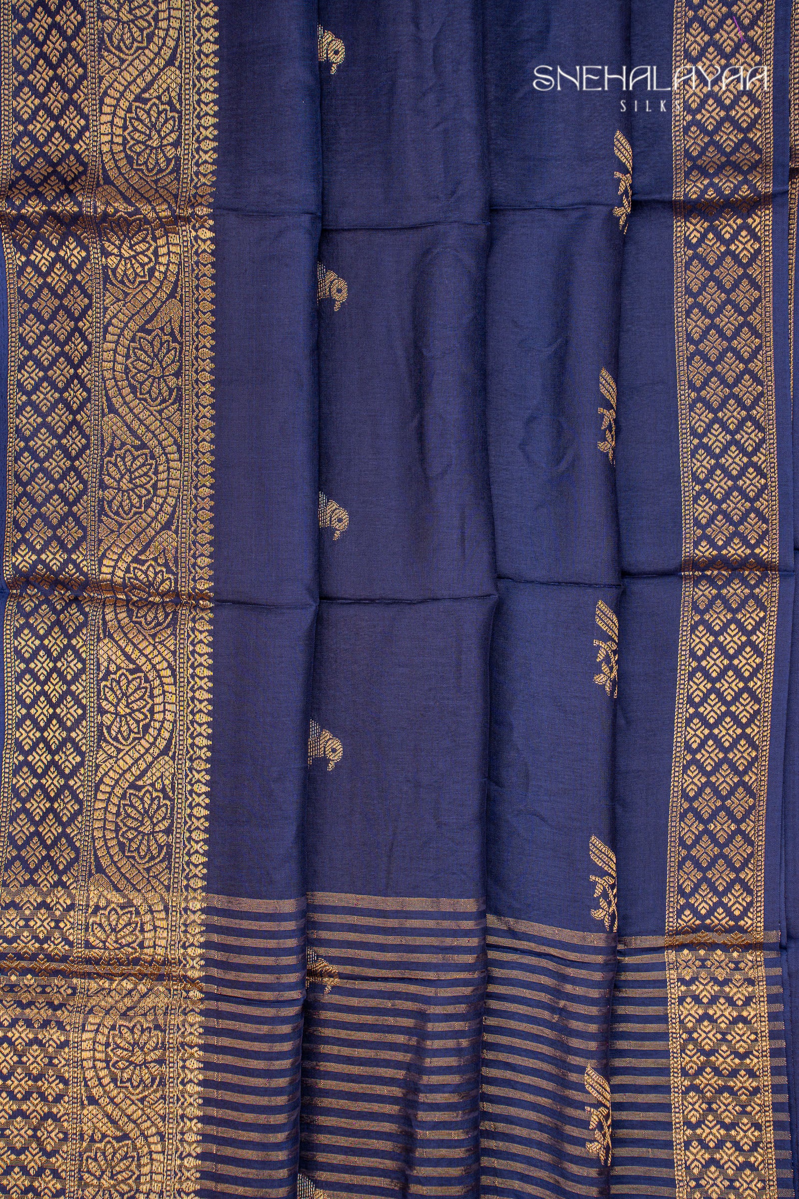 Indigo Blue Chinon Silk Saree