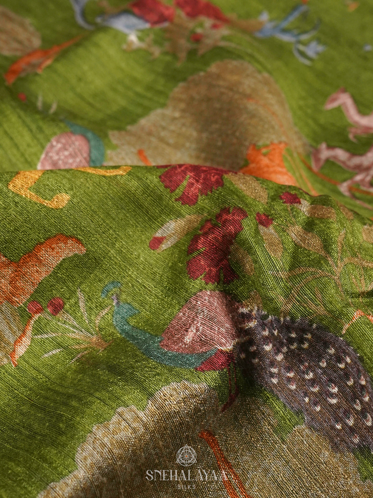 Olive Green Matka Tussar Saree