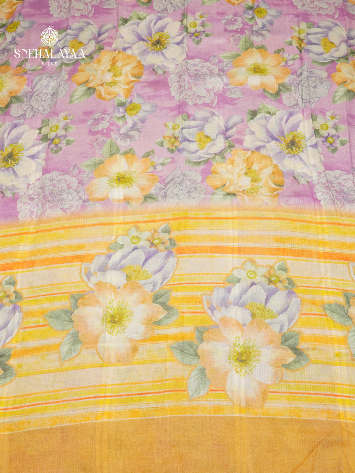 Lavender Printed Linen Cotton Saree