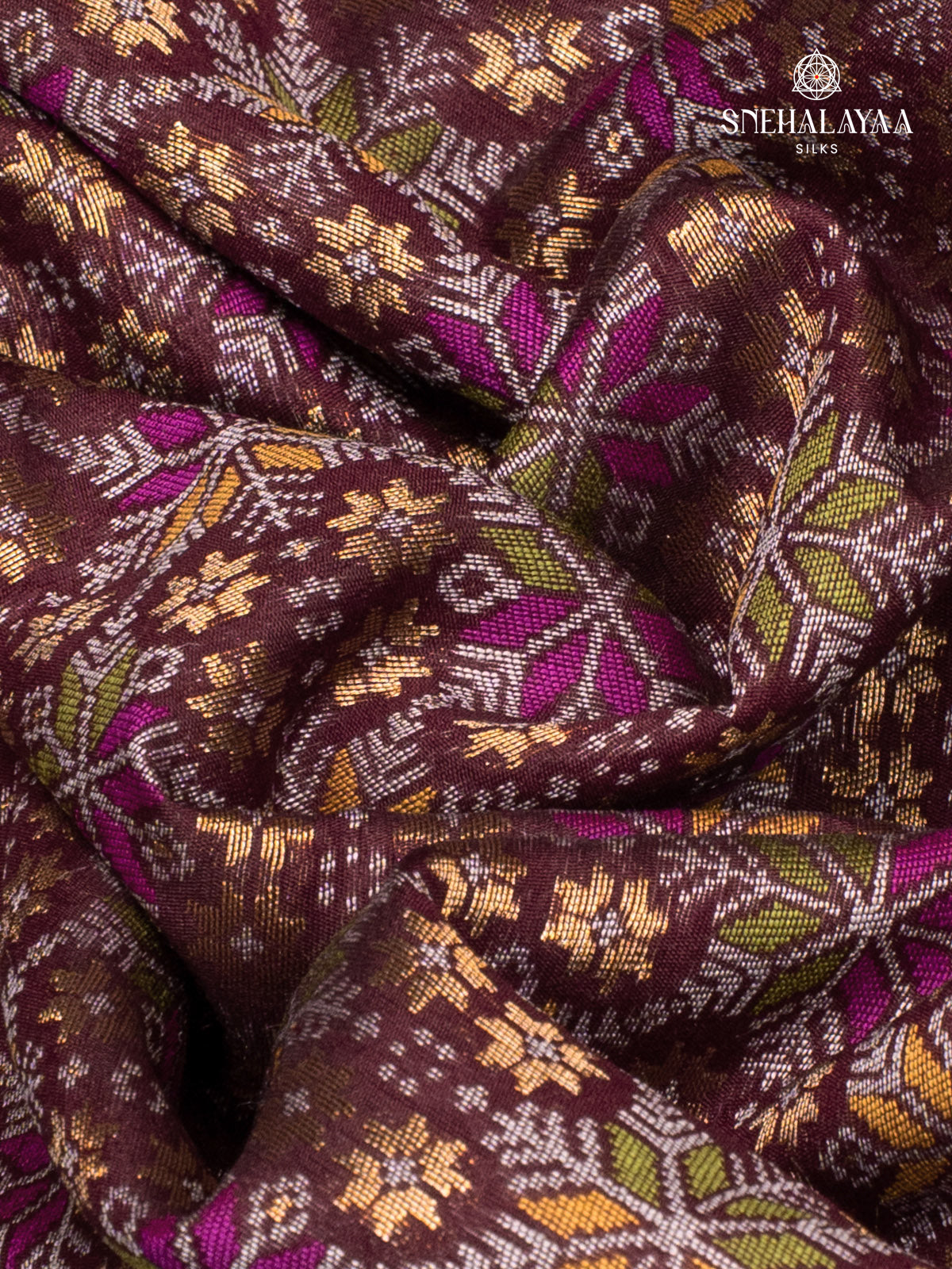 Brown Ikat Silk Saree