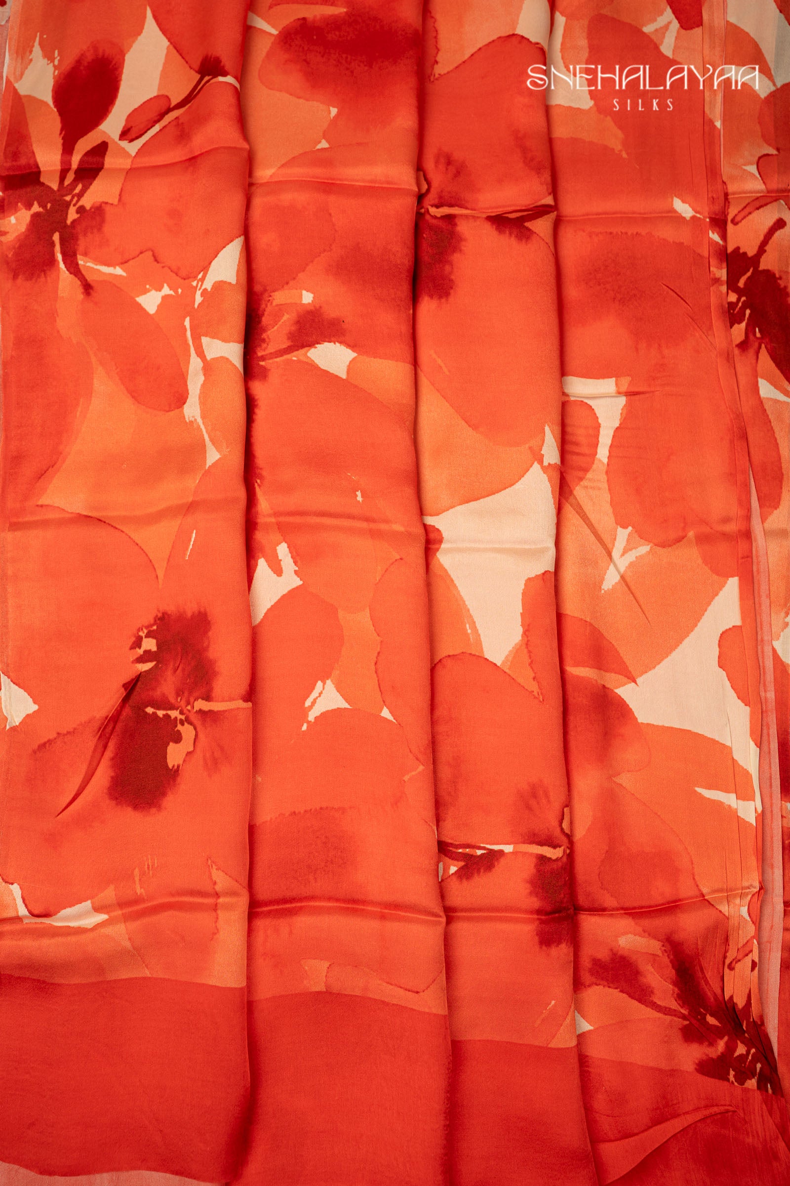 Red Satin Crepe Saree