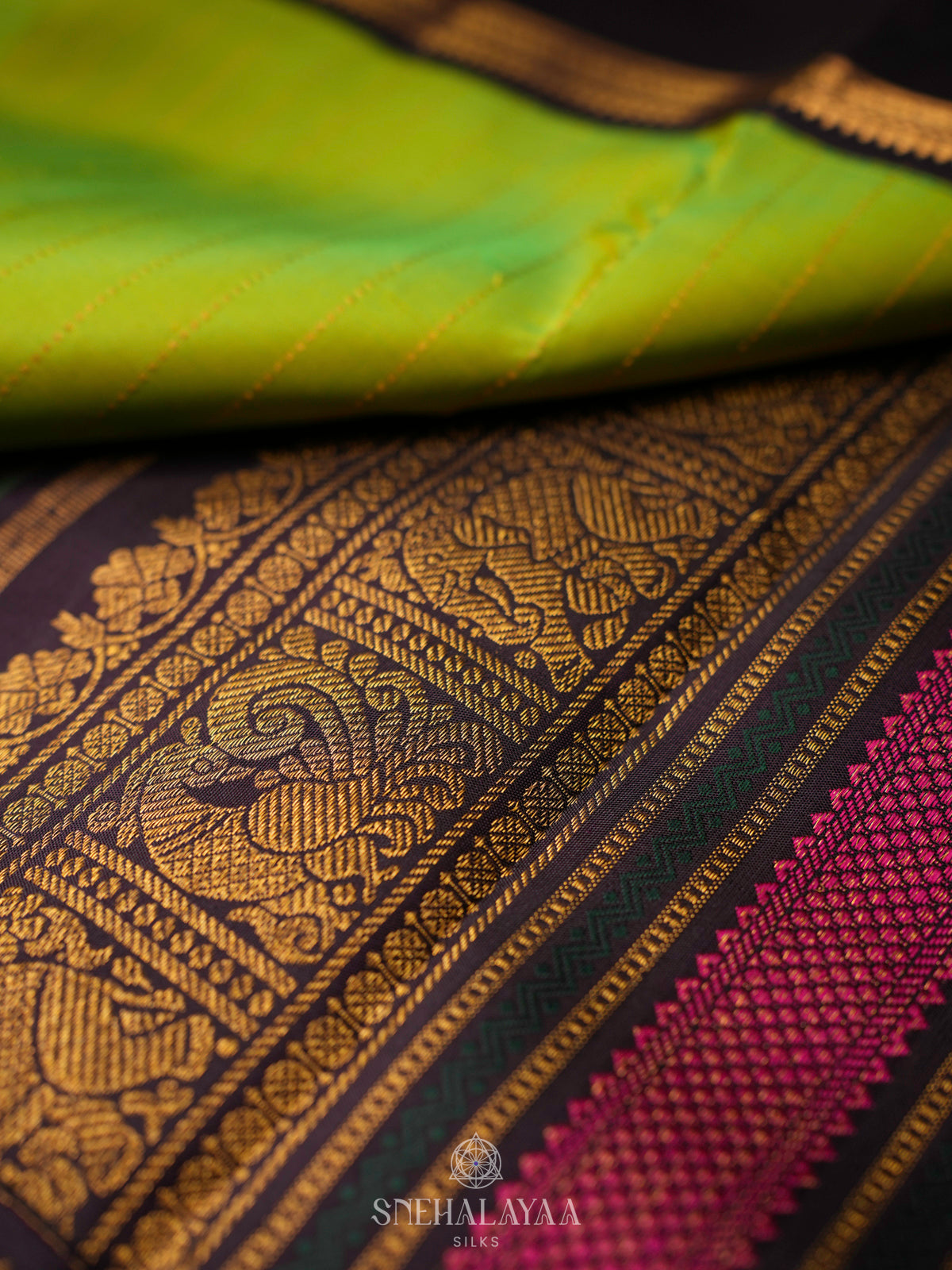 Lime Green Kanjivaram Silk Saree