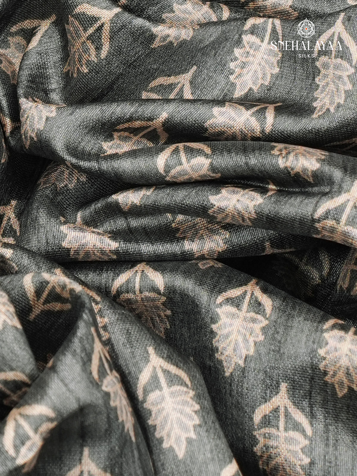 Grey Tussar Embroidery Saree