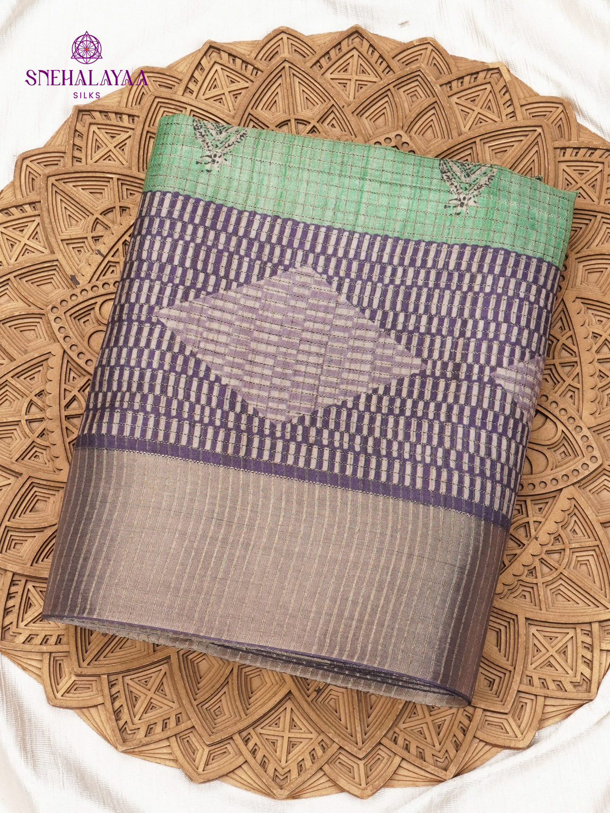 Pastel Green Floral Tussar Saree