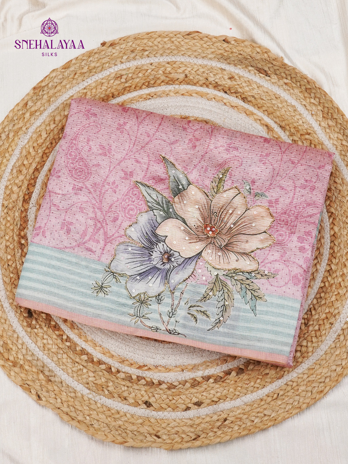 Lotus Pink Crush Embroidery Saree