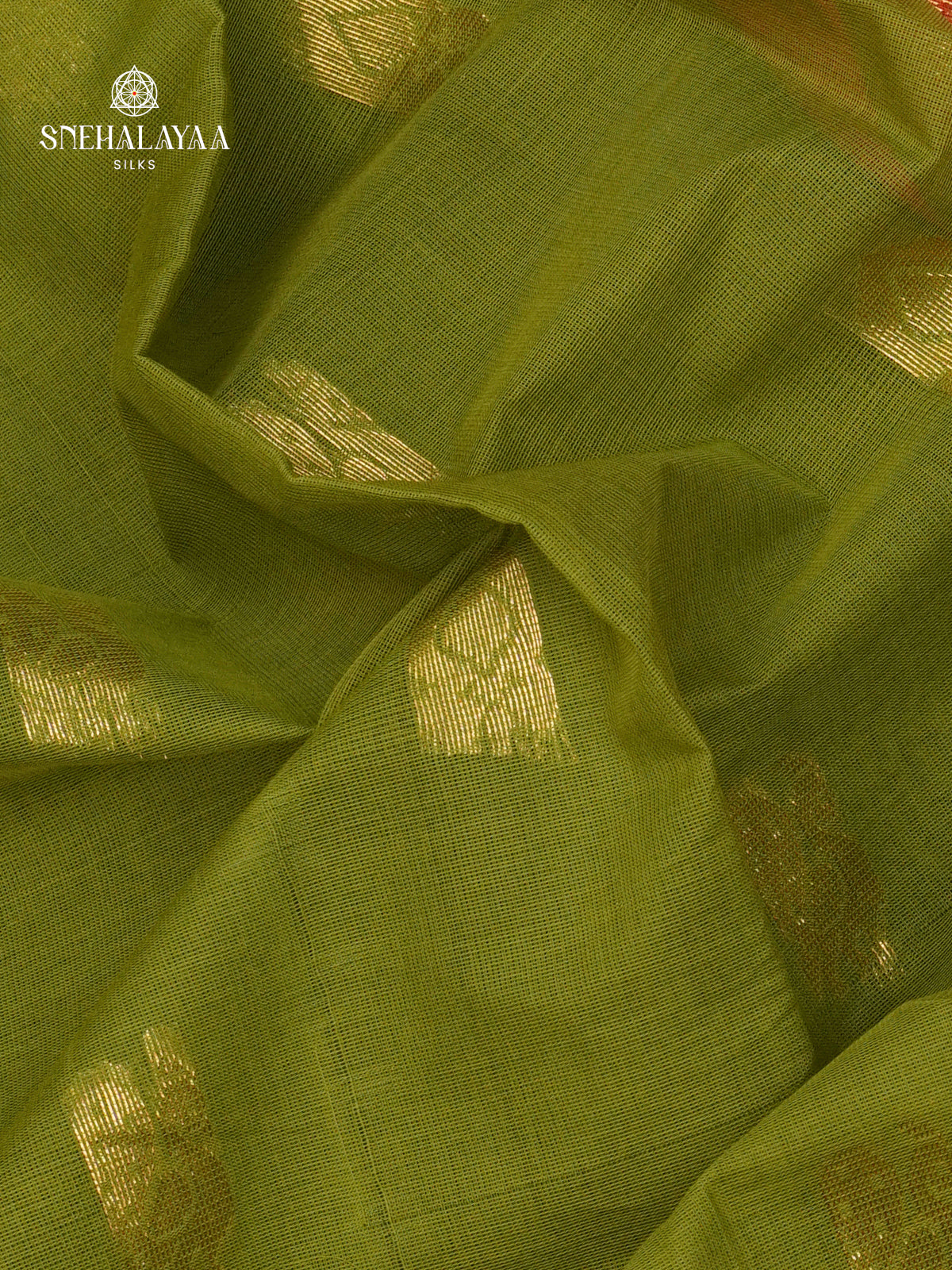 Olive Green Gadwal Cotton Saree Without Blouse