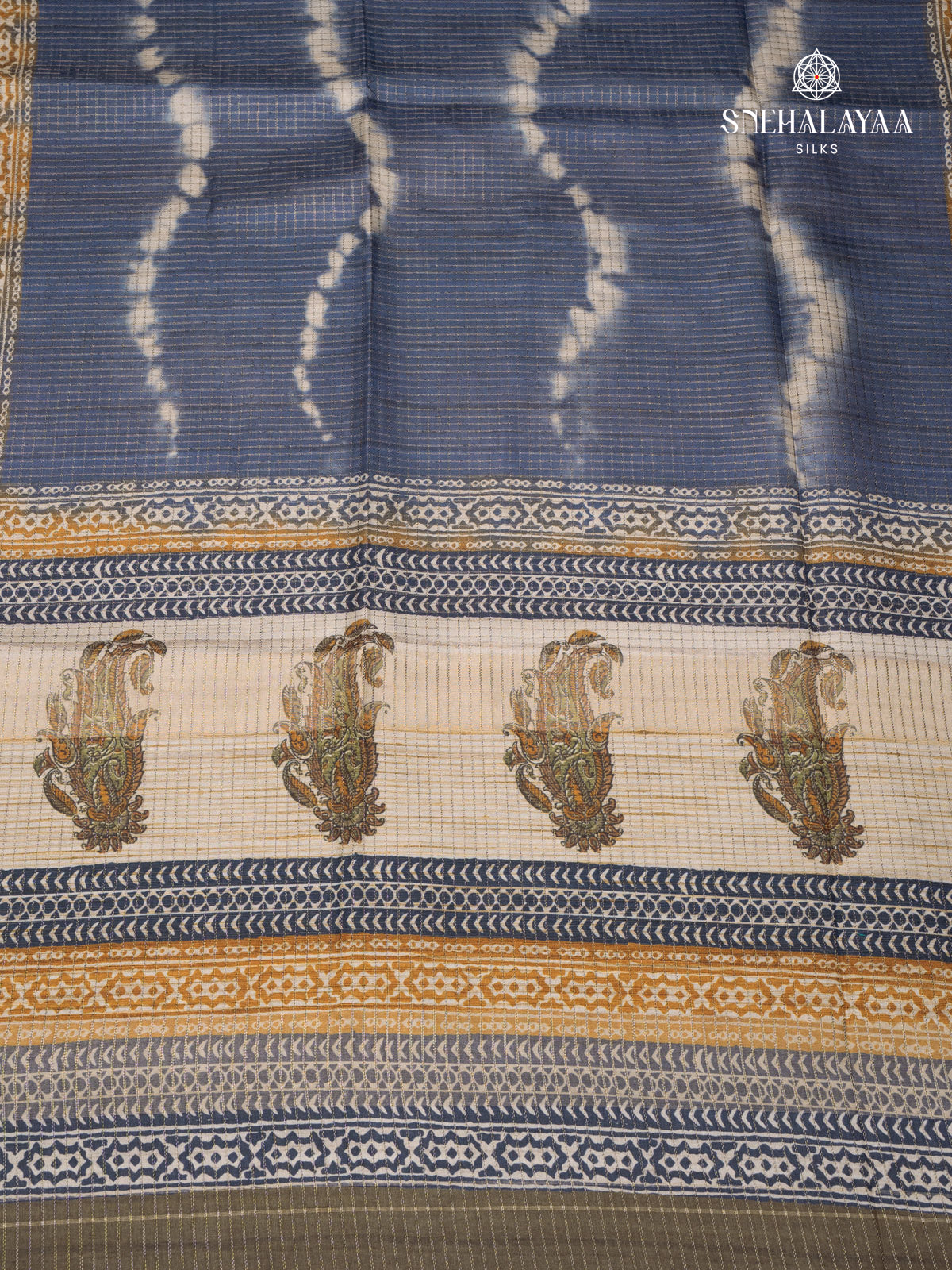 Navy Blue Tussar Saree