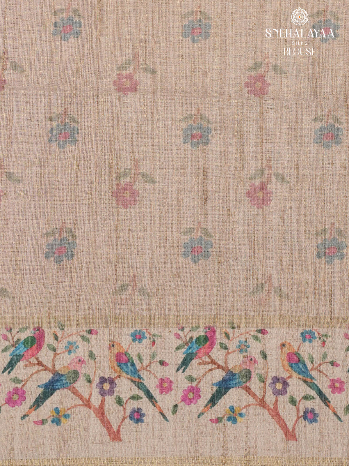 Pink Printed Tussar Saree