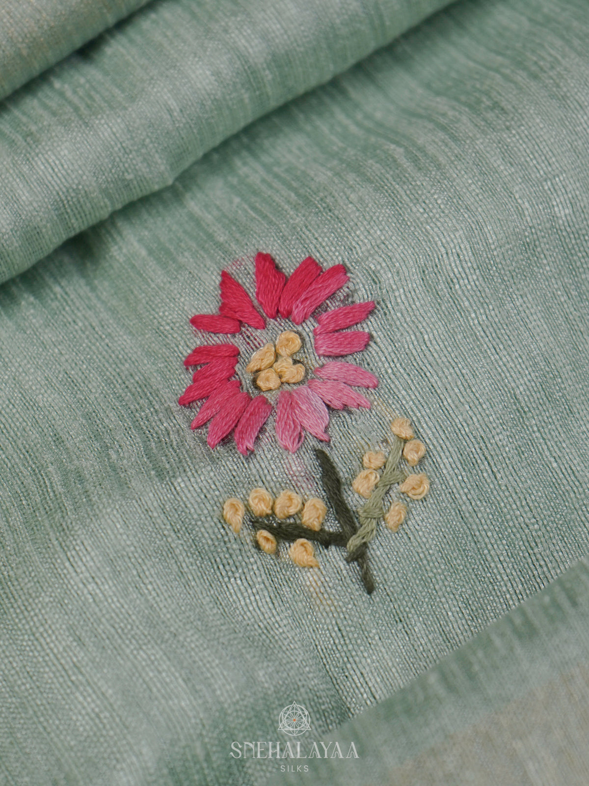 Teal Linen Embroidery Saree