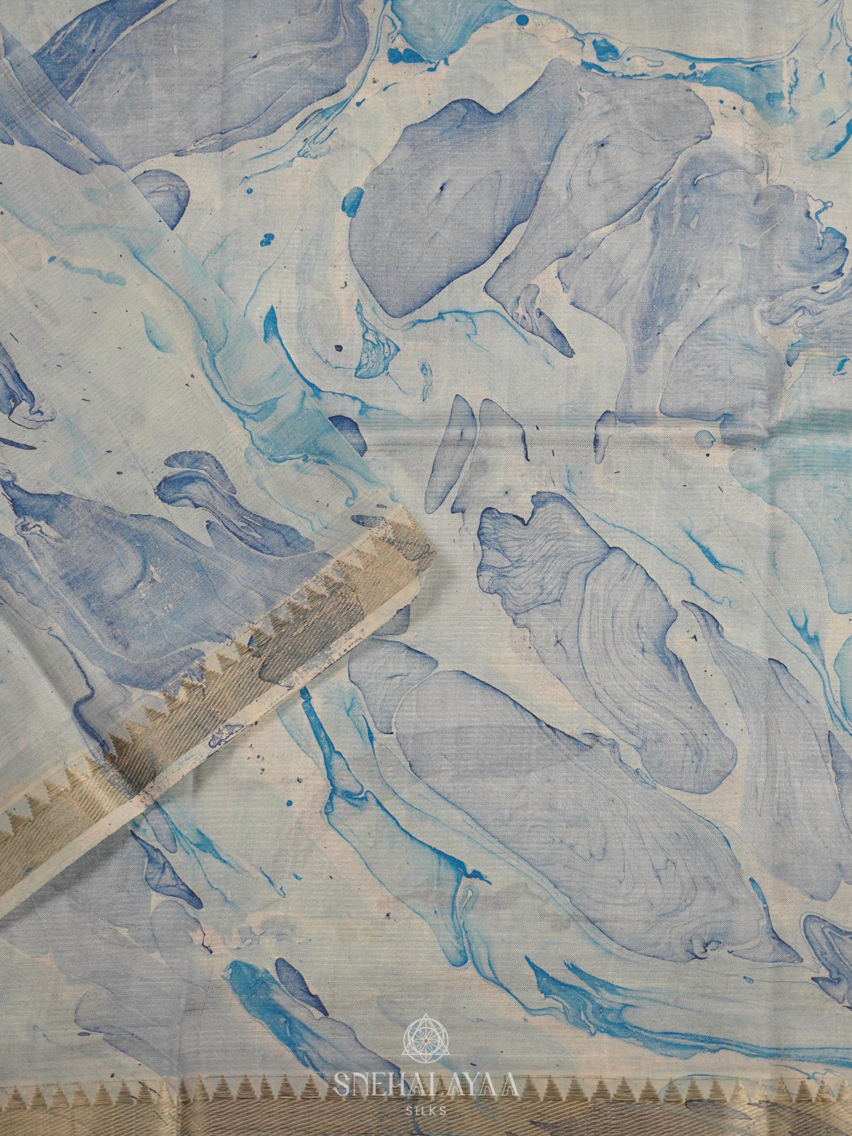 Pale Blue Mangalagiri Printed Saree