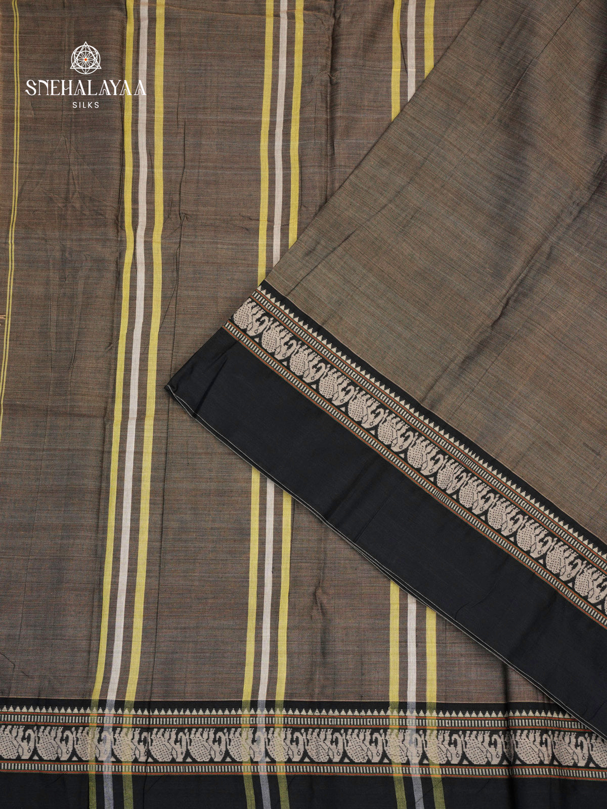 Taupe Brown Narayanpet Cotton Saree without Blouse