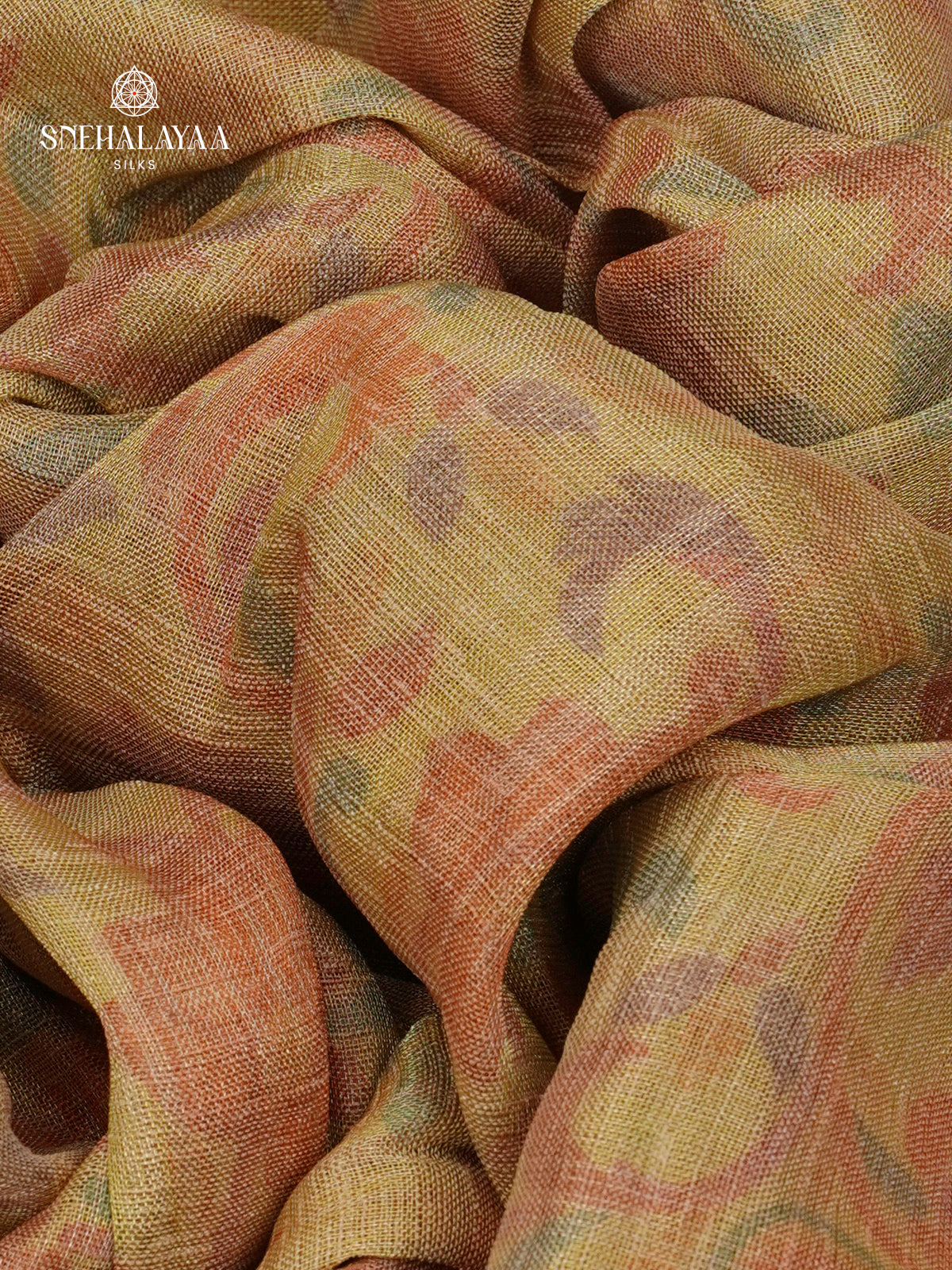 Mustard With Orange Border Linen Tissue Saree