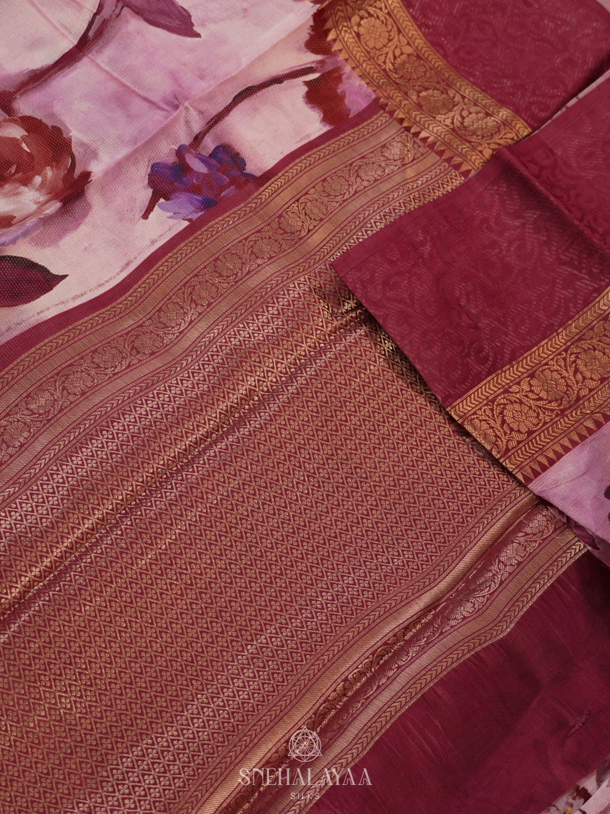 Pink Kora Tussar Saree