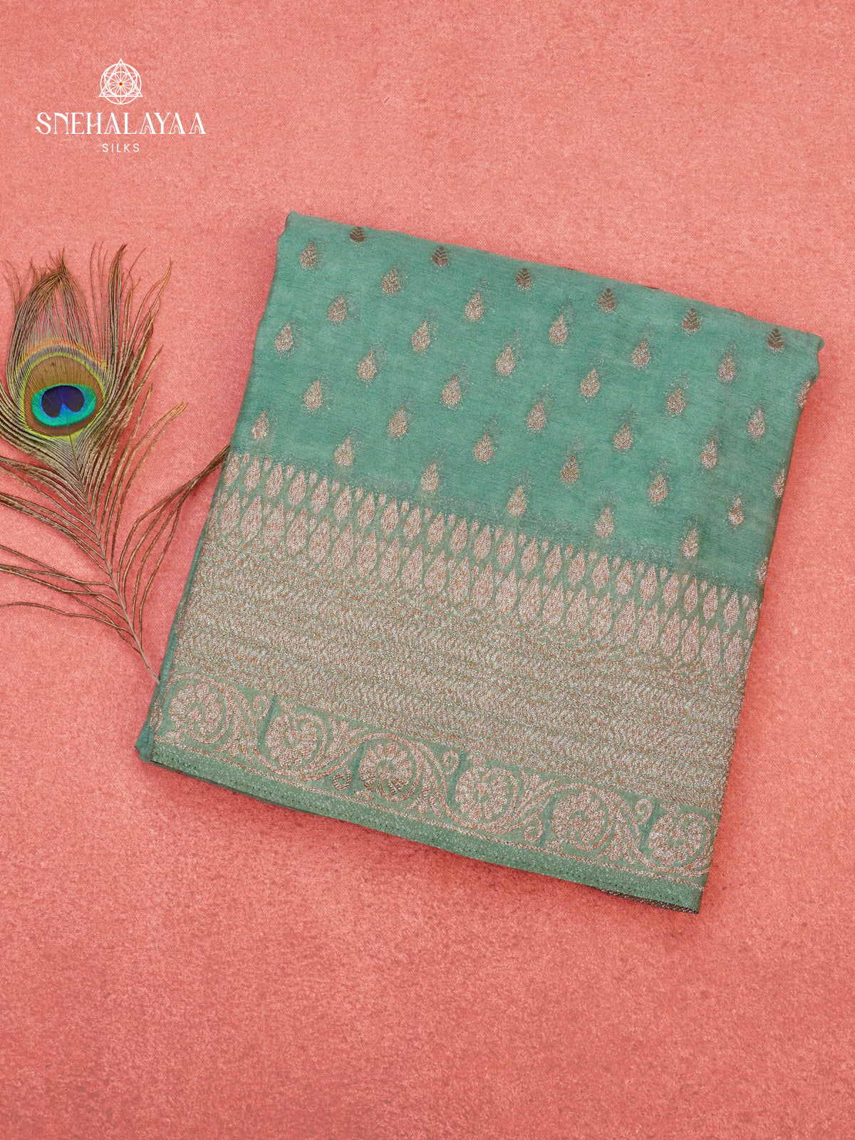 Teal Green Banaras Crepe Silk Saree