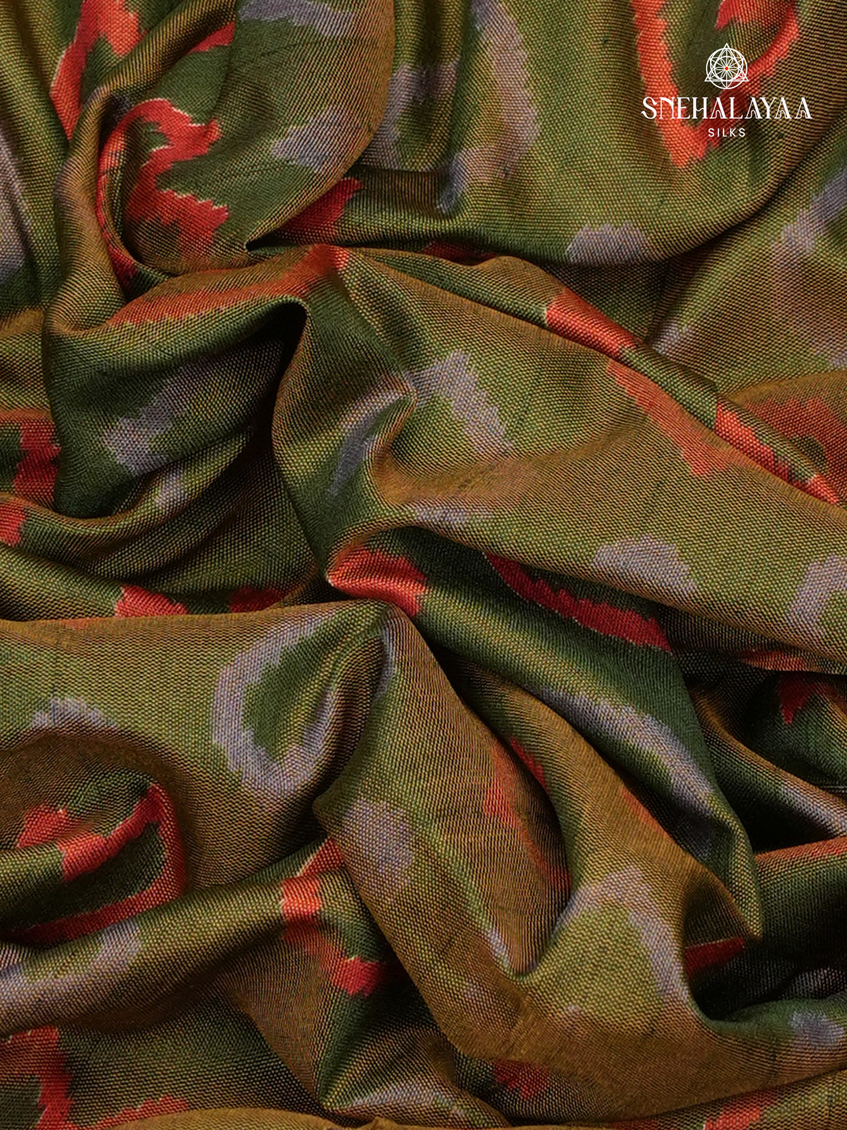 Olive Green Ikat Saree