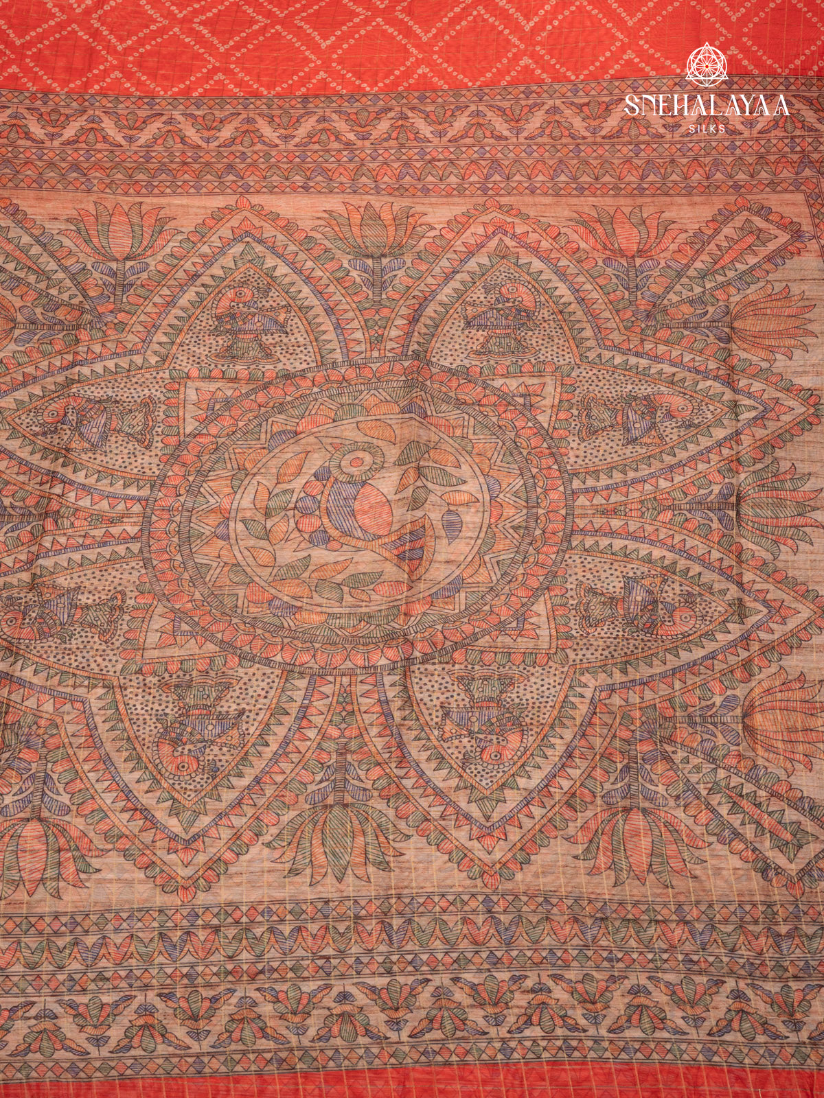 Orange Madhubani Saree