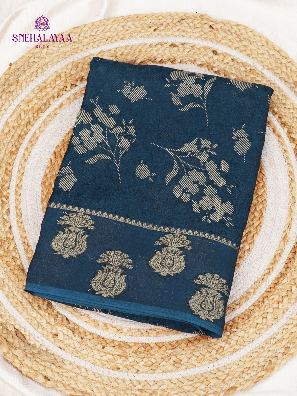 Navy Blue Printed Matka Saree