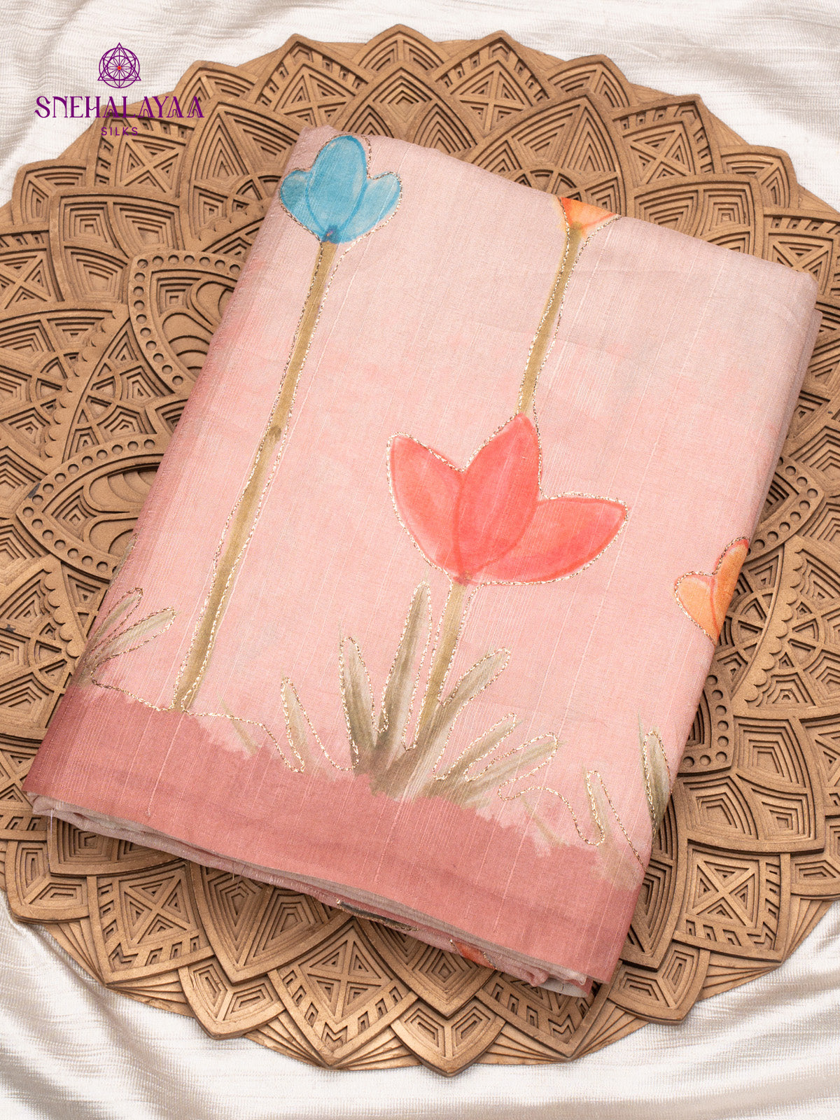 Pink Printed Tussar Saree