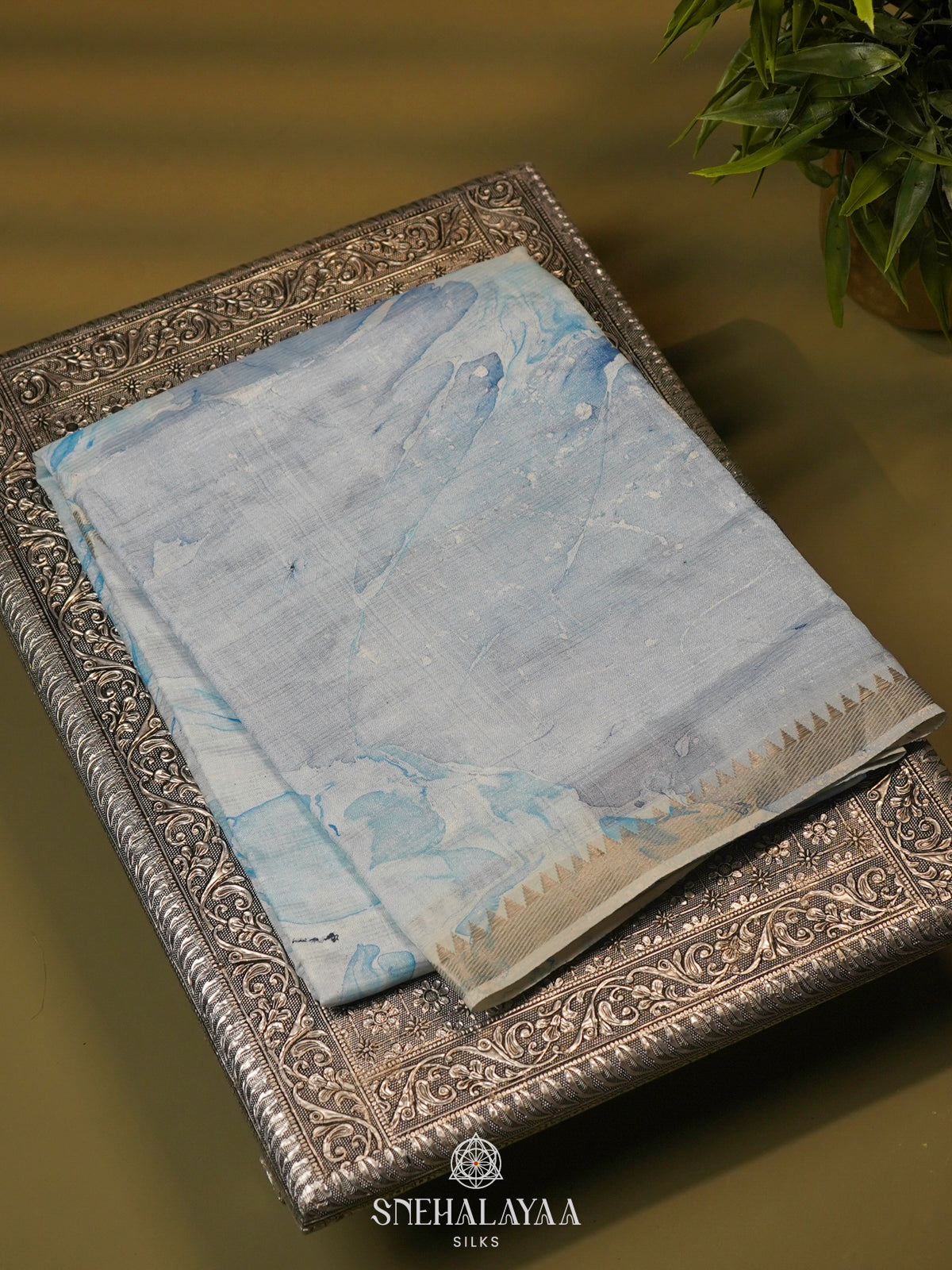 Pale Blue Mangalagiri Printed Saree