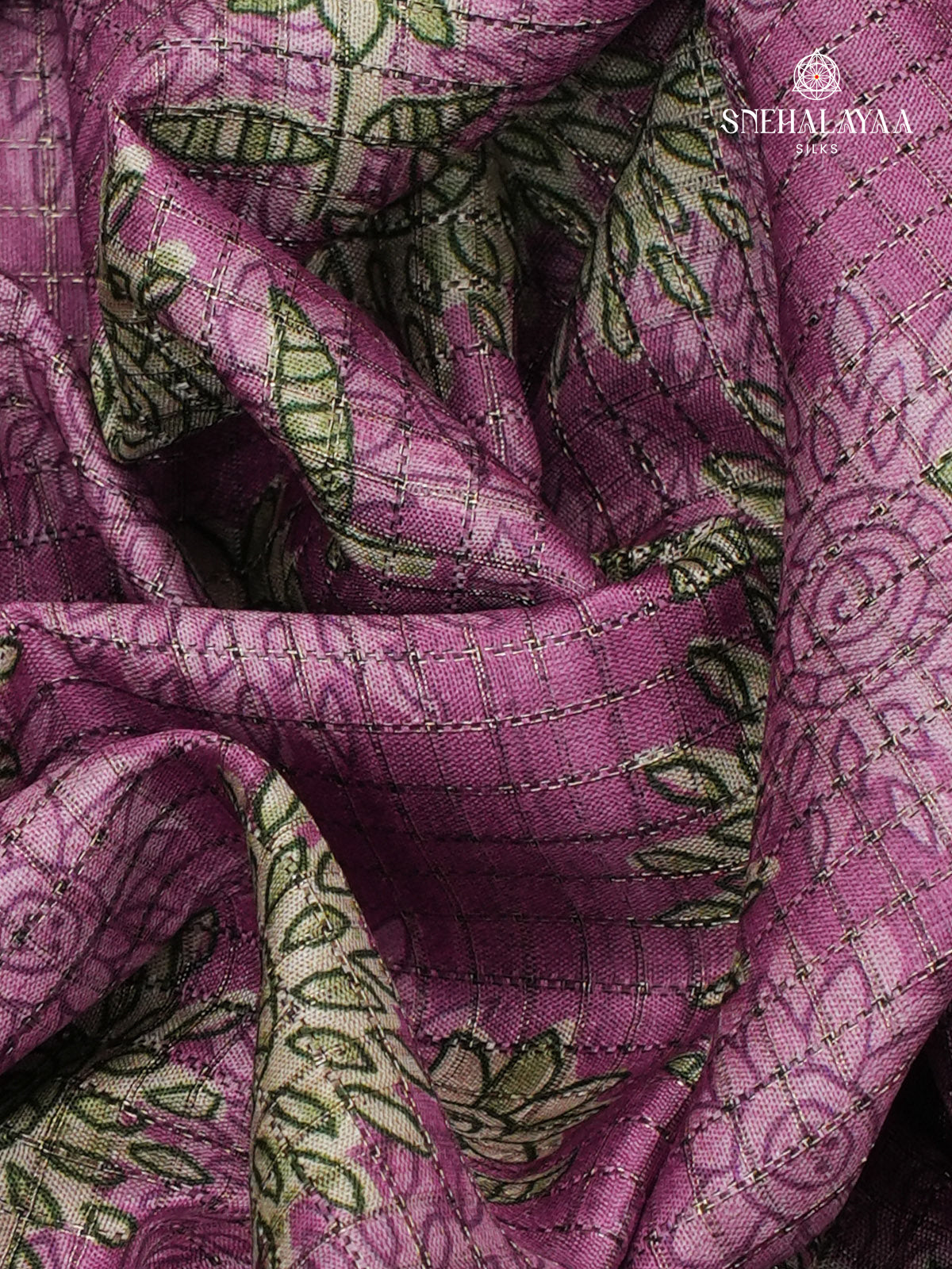 Magenta Pink Floral Printed Tussar Saree