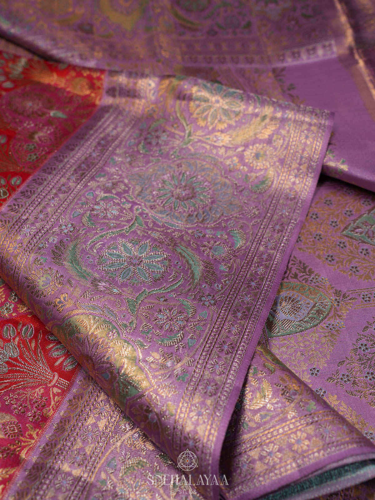 Cherry Red Kanjivaram Silk Saree