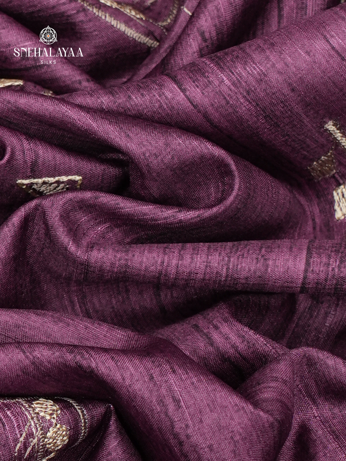 Purple Tussar Embroidery Saree