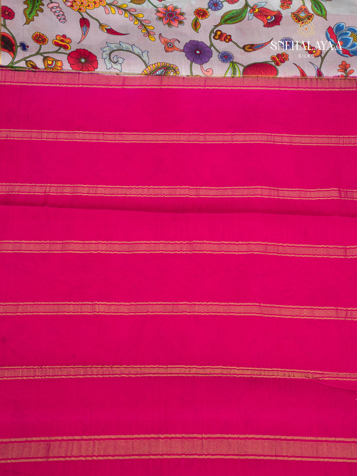 Pale Blue Printed Mysore Silk Saree