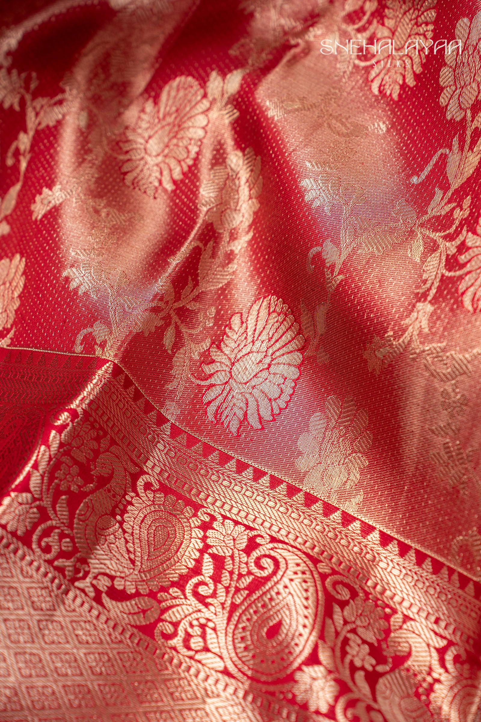 Blush Red Kancheevaram Silk Saree