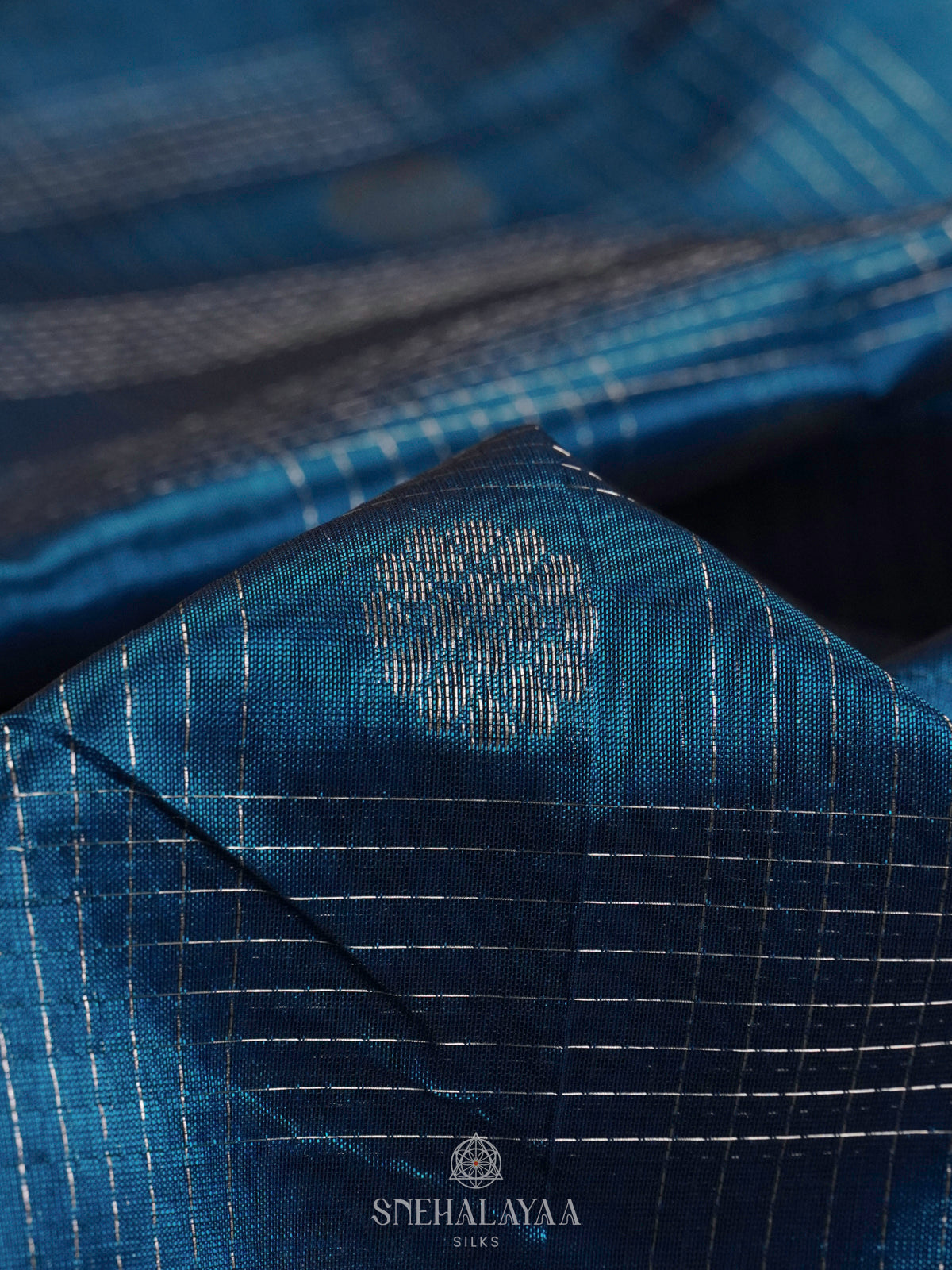 Peacock Blue Mangalagiri Kuppadam Silk Saree