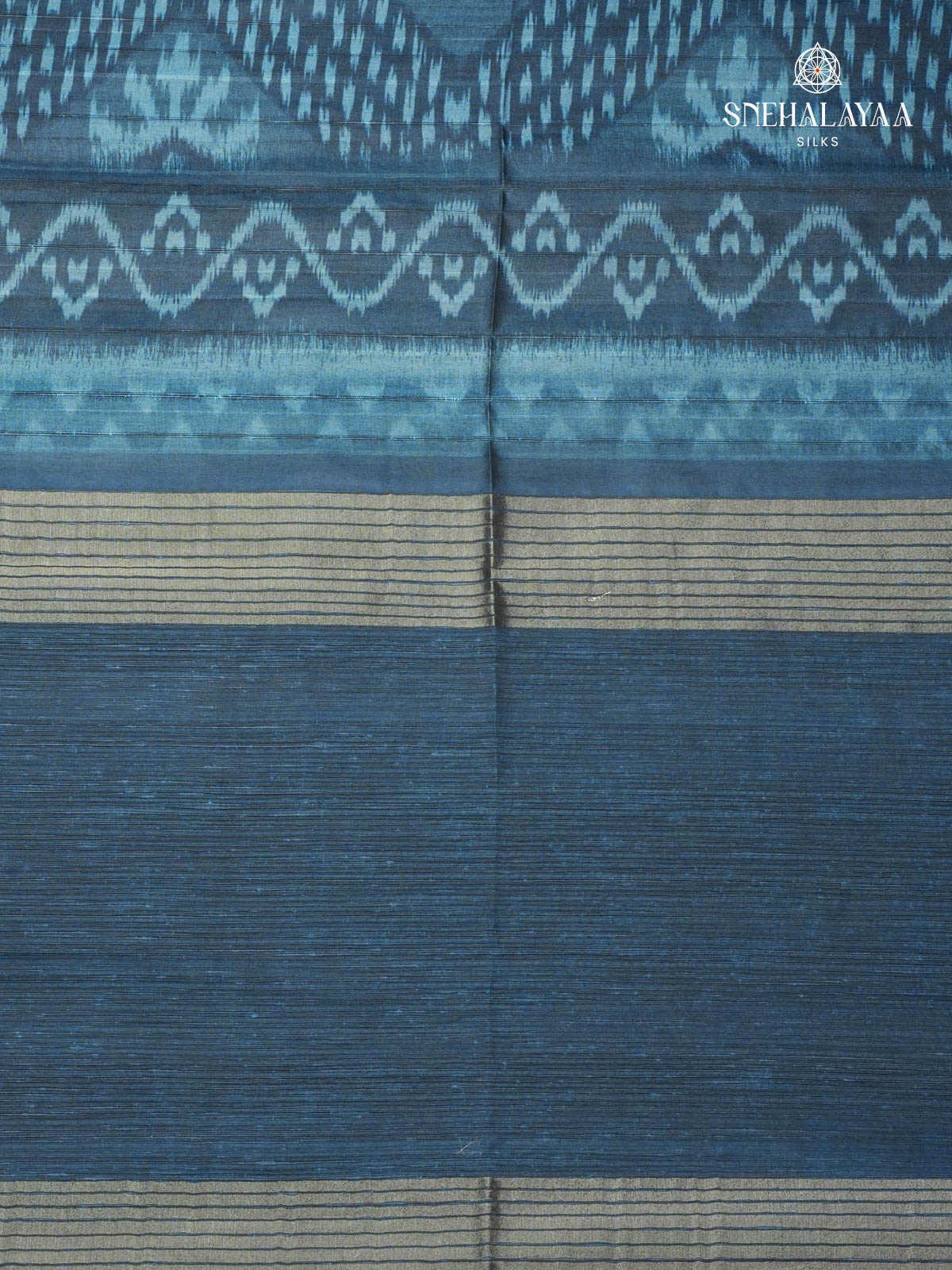 Teal Blue Printed Tussar Saree