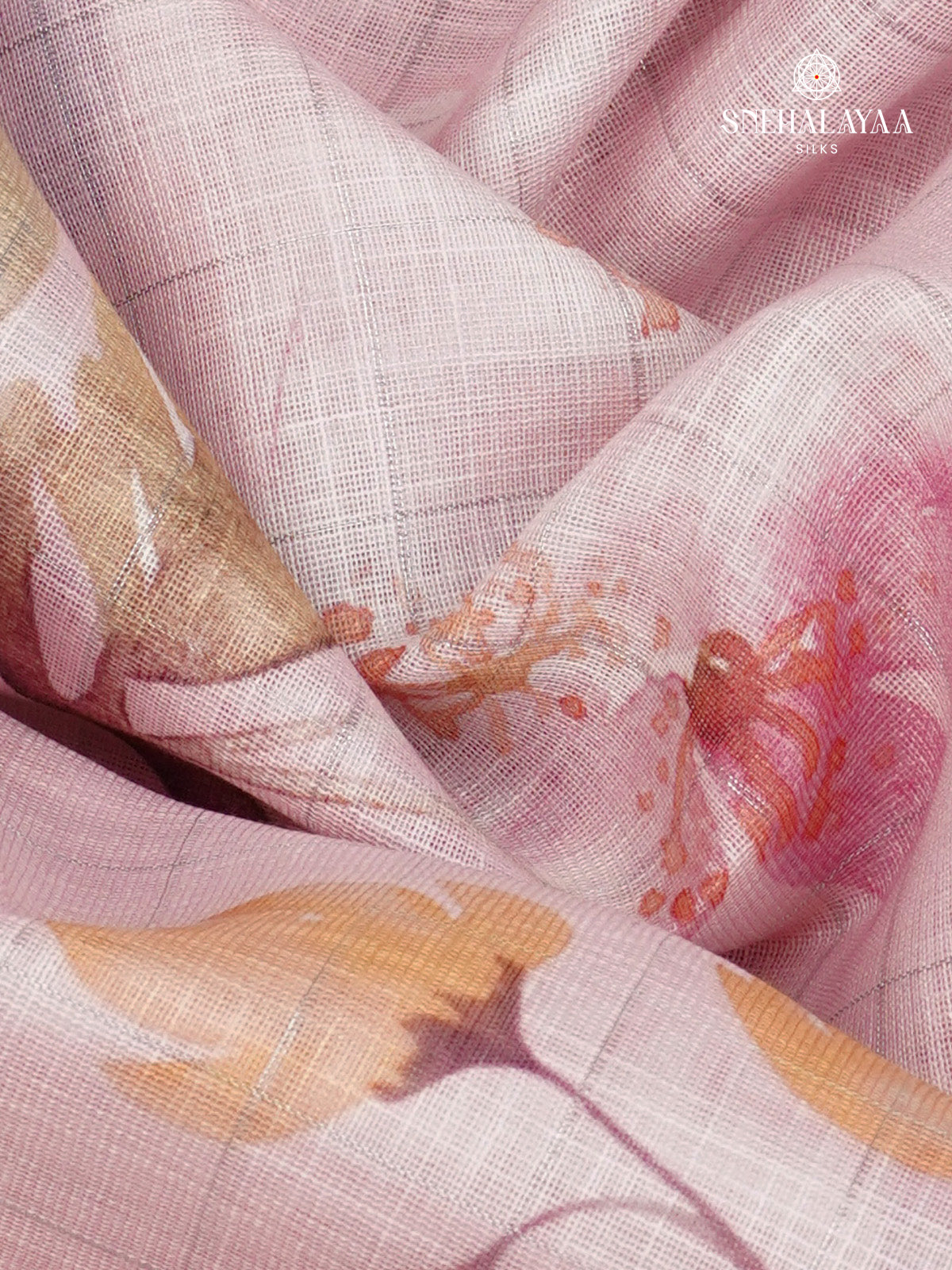 Pastel Pink Printed Linen Saree