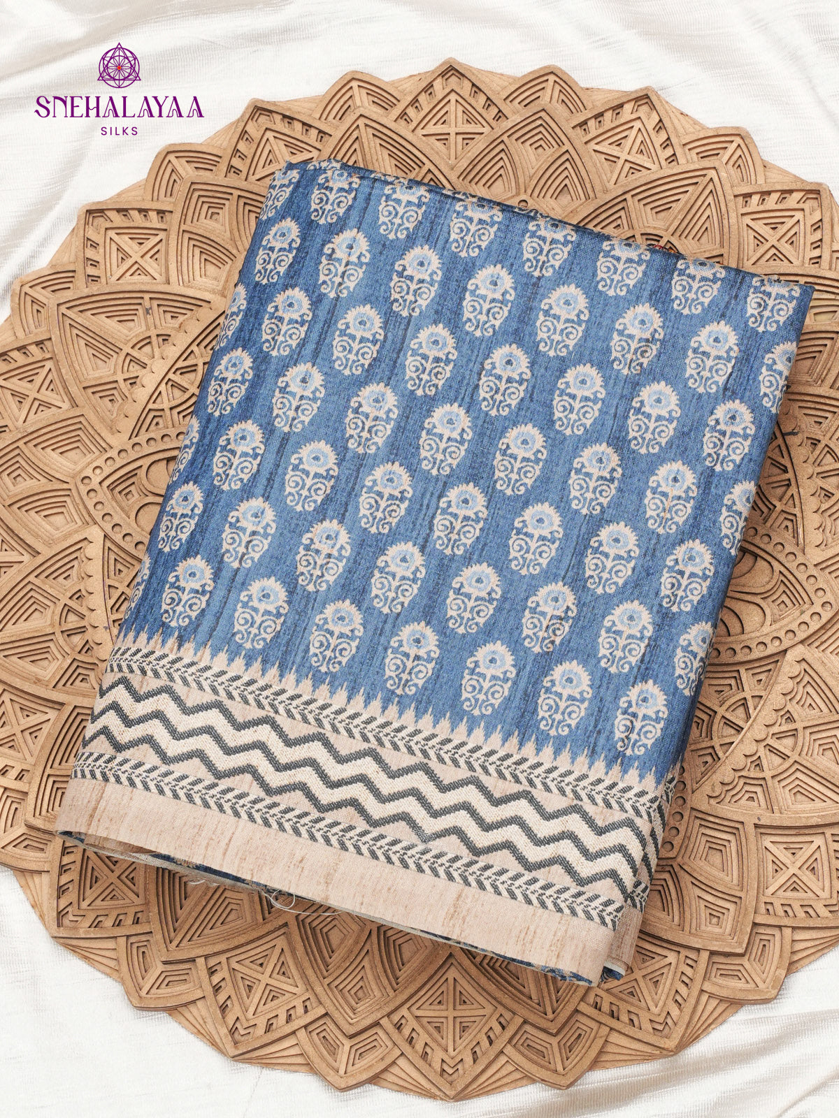 Blue Tussar Embroidery Saree