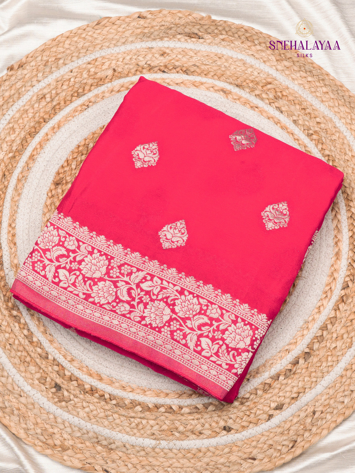 Pink Banaras Crepe Silk Saree