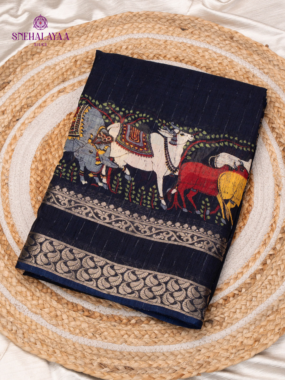 Navy Blue Dola Silk Saree