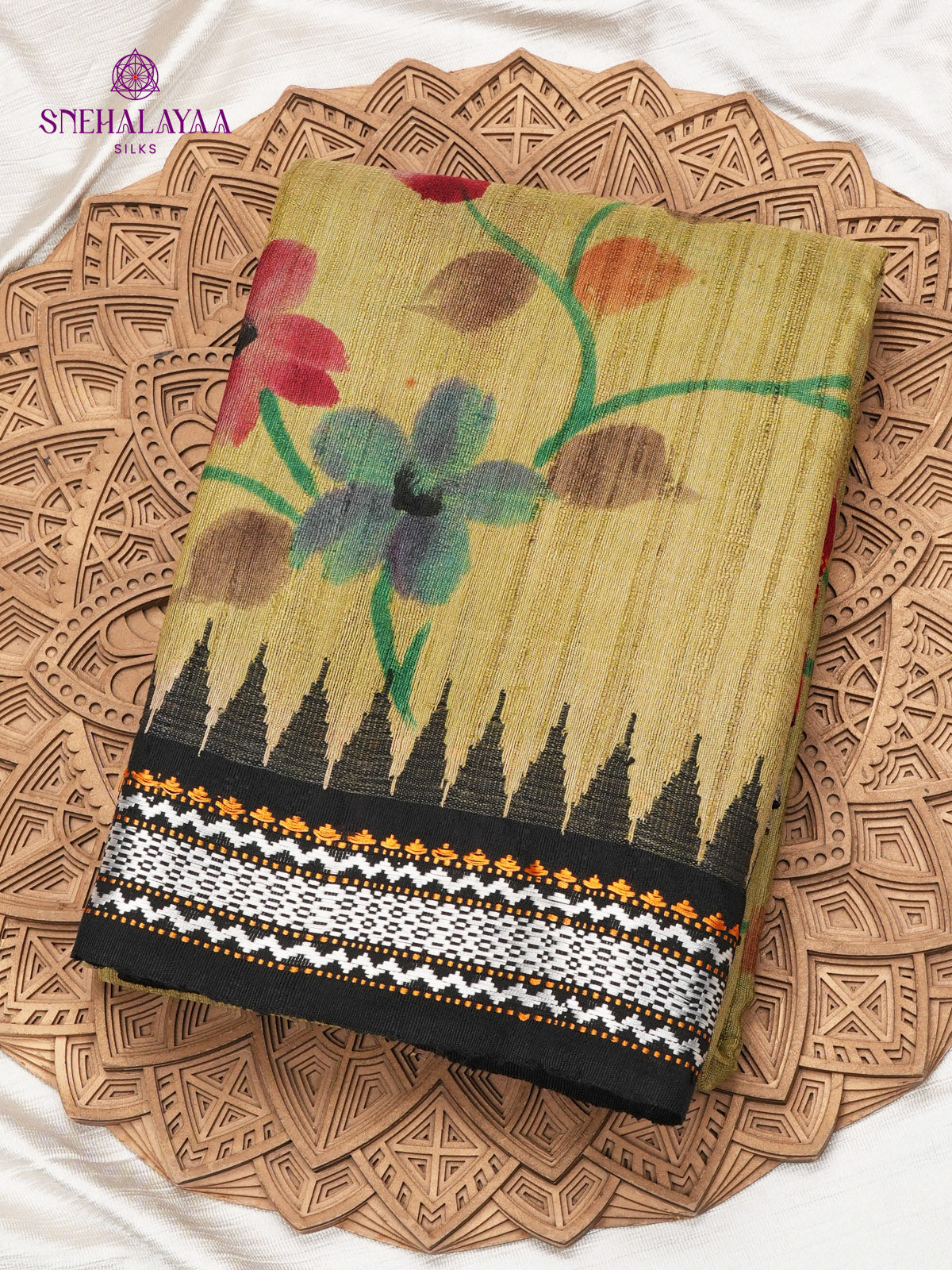 Olive Green Tussar Silk Saree