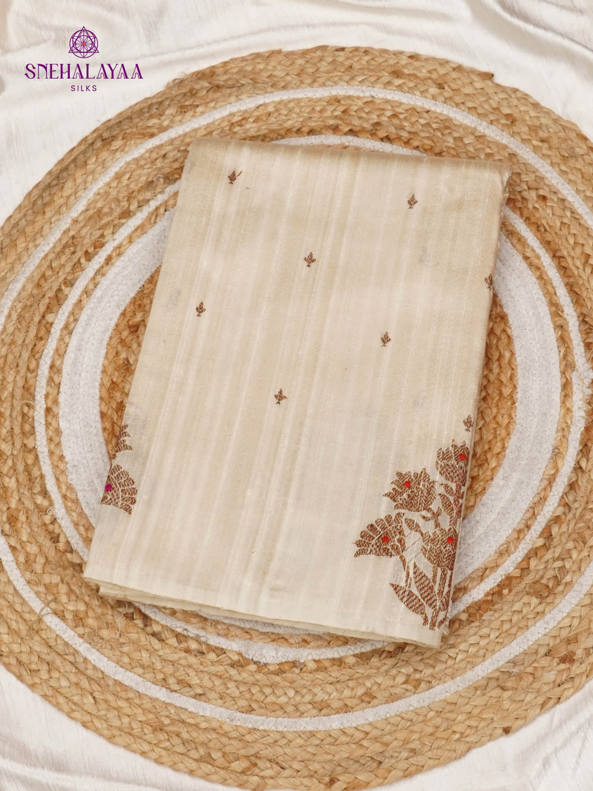 Cream Banaras Raw Silk Saree