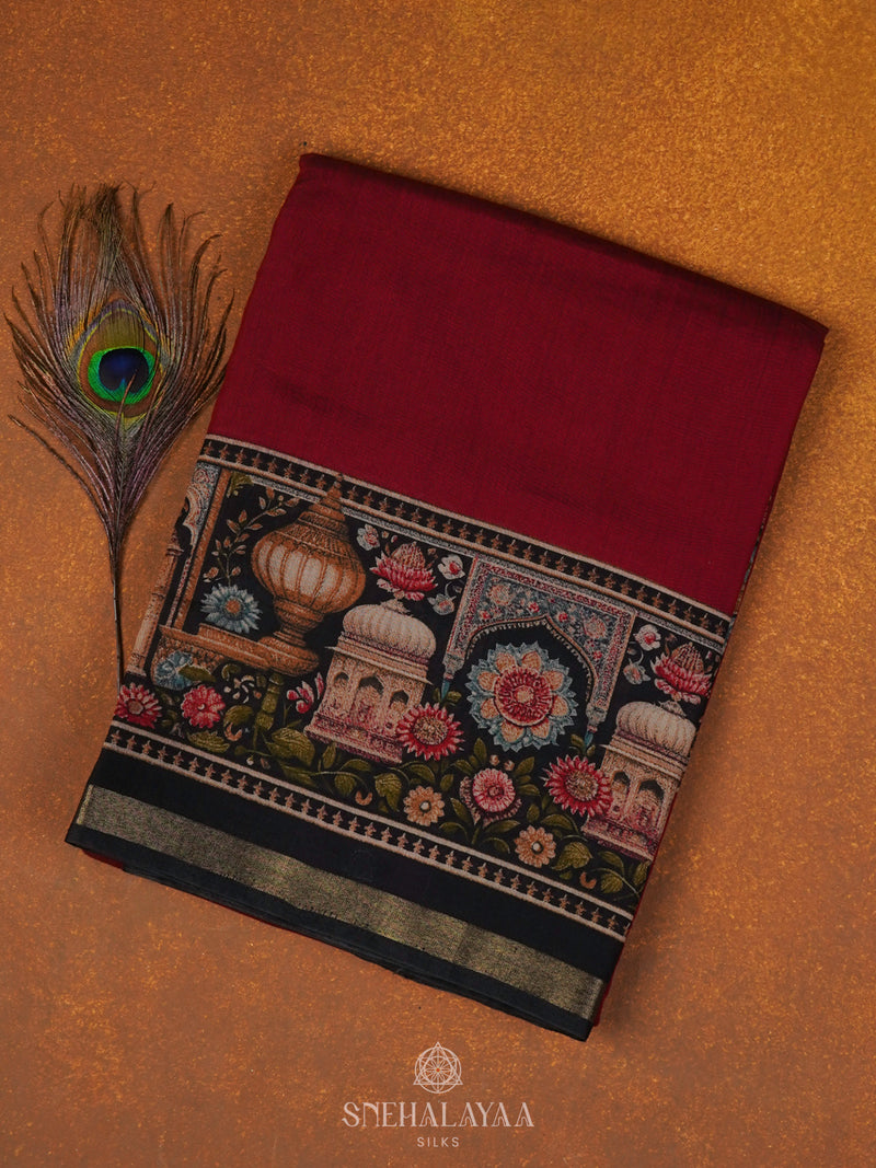 Maroon Munga Tussar Saree