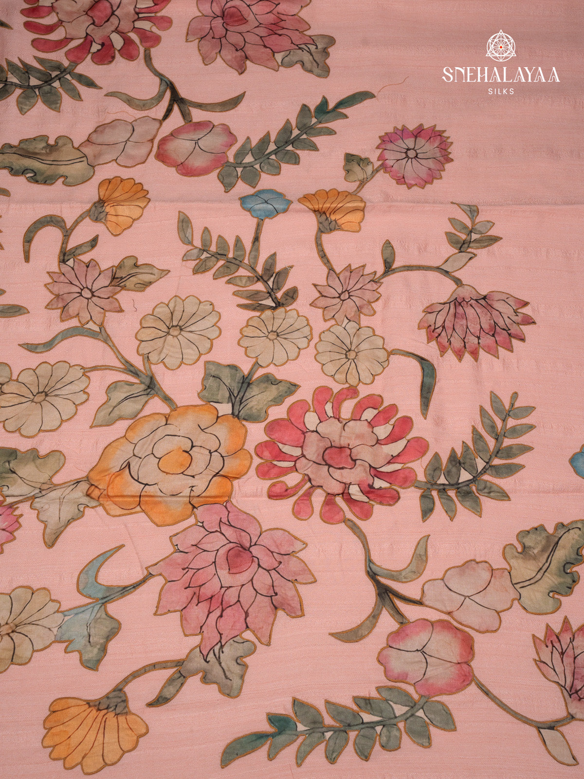 Peach Raw Silk Embroidery Saree