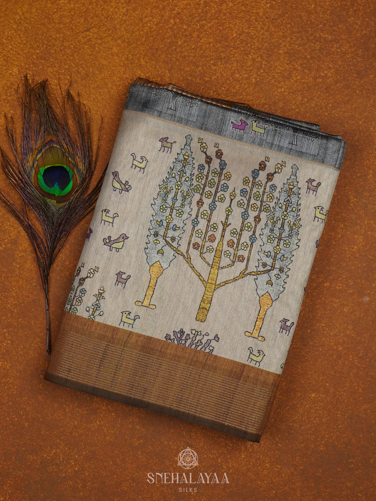 Grey Munga Tussar Saree