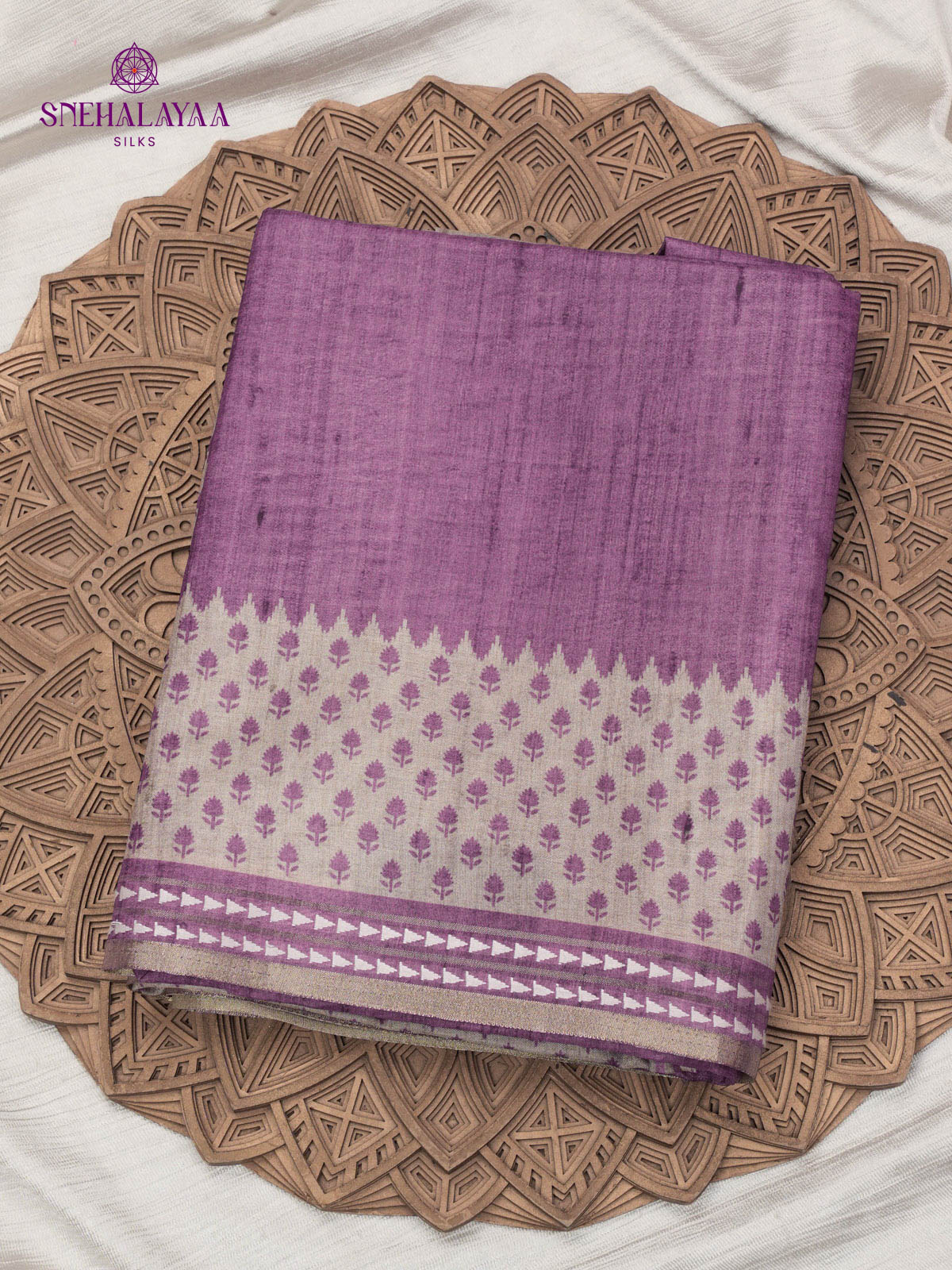 Purple Printed Tussar Saree