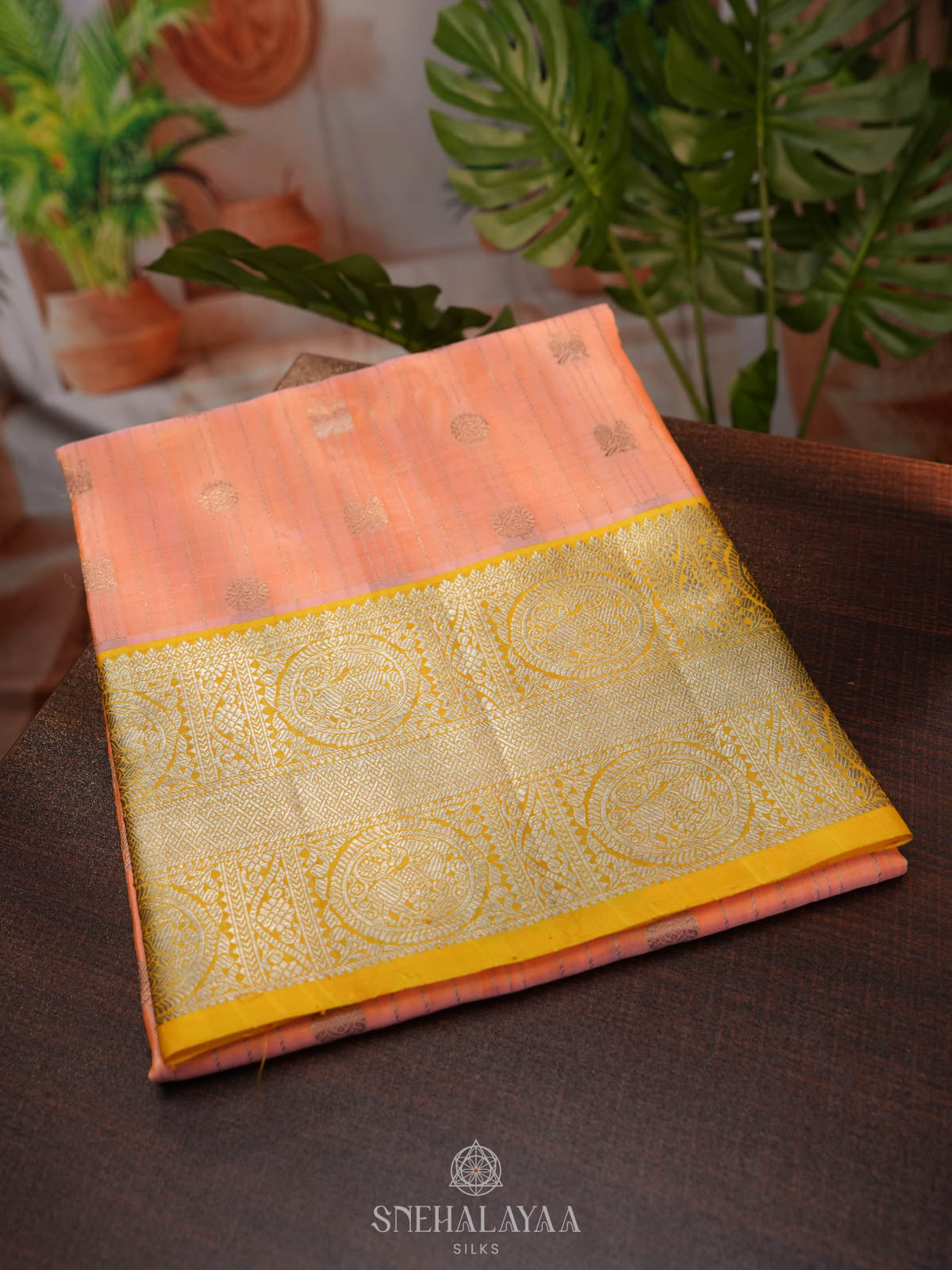Peach Venkatagiri Silk Saree